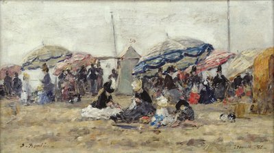 Sonnenschirme am Strand von Trouville, 1886 von Eugene Louis Boudin